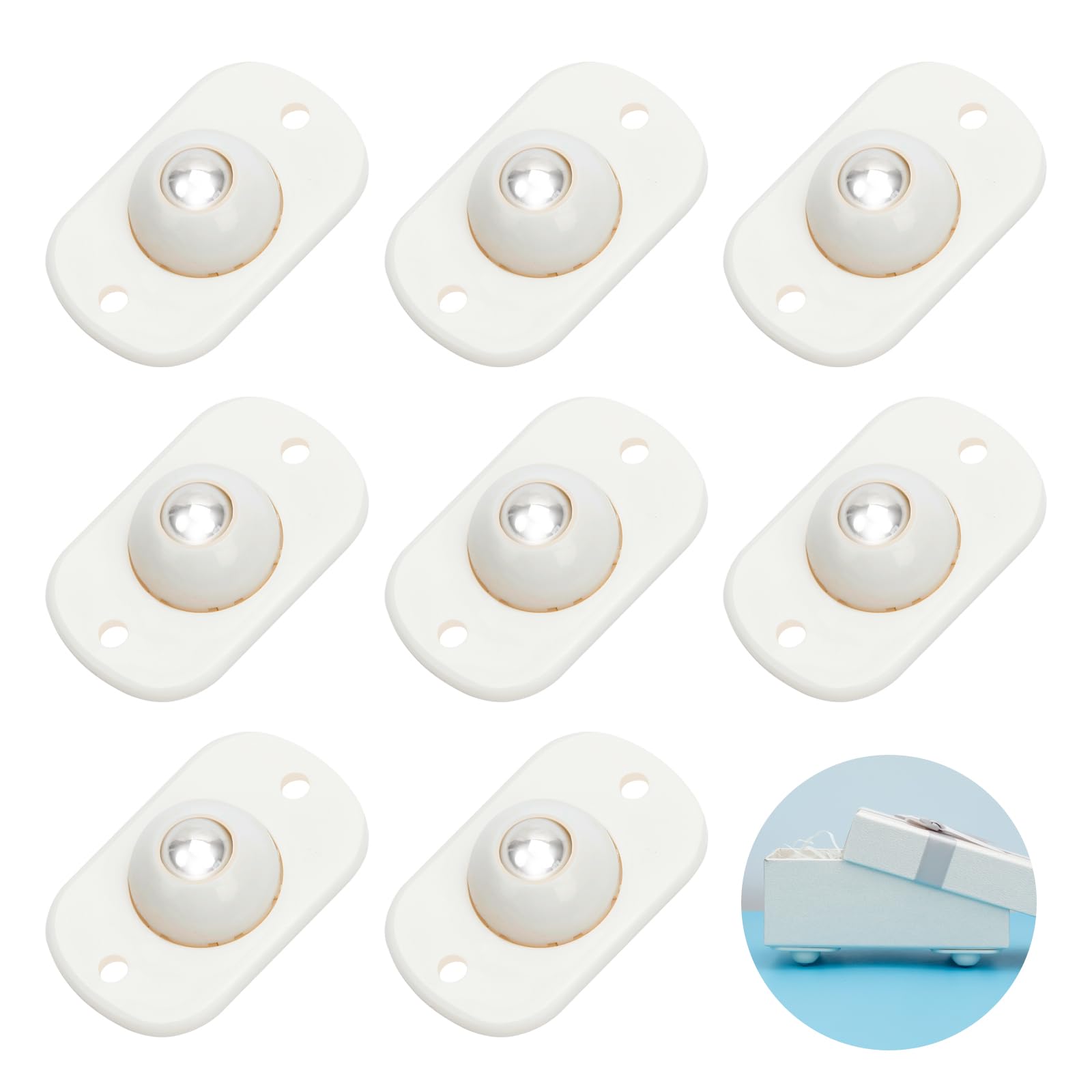 Easy Glide Self-Adhesive Caster Wheels - Mini Universal Wheels, 360 Degree Movement, Noiseless and Scratch-Free for Easy Mobility of Storage Bins, Furniture and Trash Cans (8 Pieces,White)