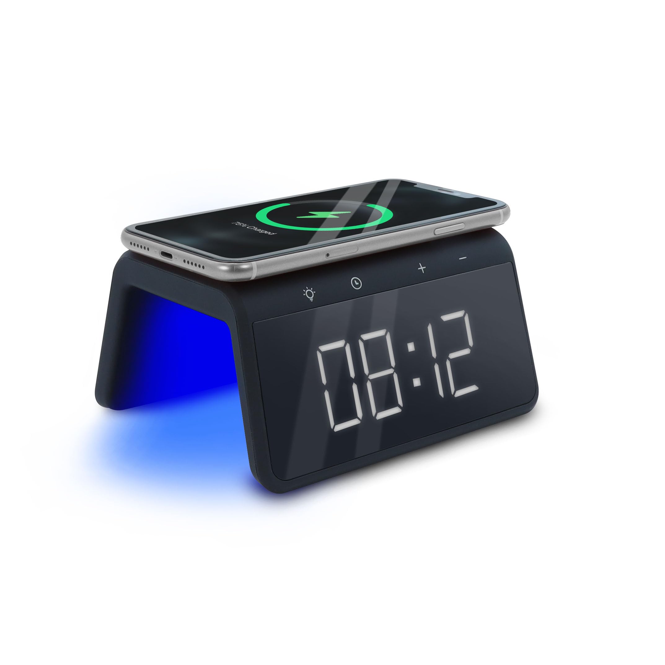 Mooov 477358 Midnight - Reloj Despertador con Cargador de inducción (15 W, Carga inalámbrica), Color Negro
