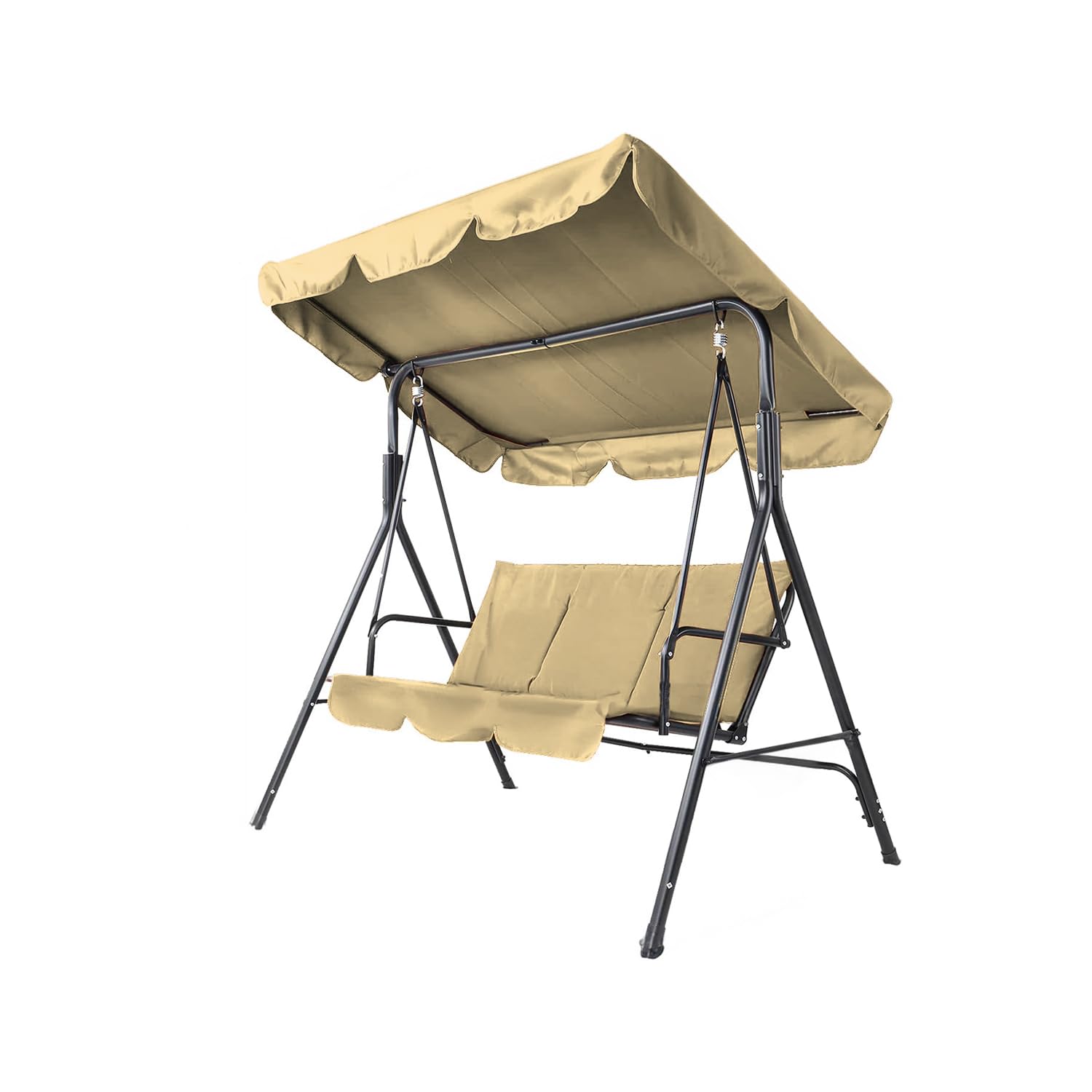 Columpio de Exterior de Tres plazas, cómodo con Capucha y cojín, balancín Ideal para jardín, terraza y balcón, Estructura de Acero Antracita y Tela Beige, 113 x 170 x 156 cm