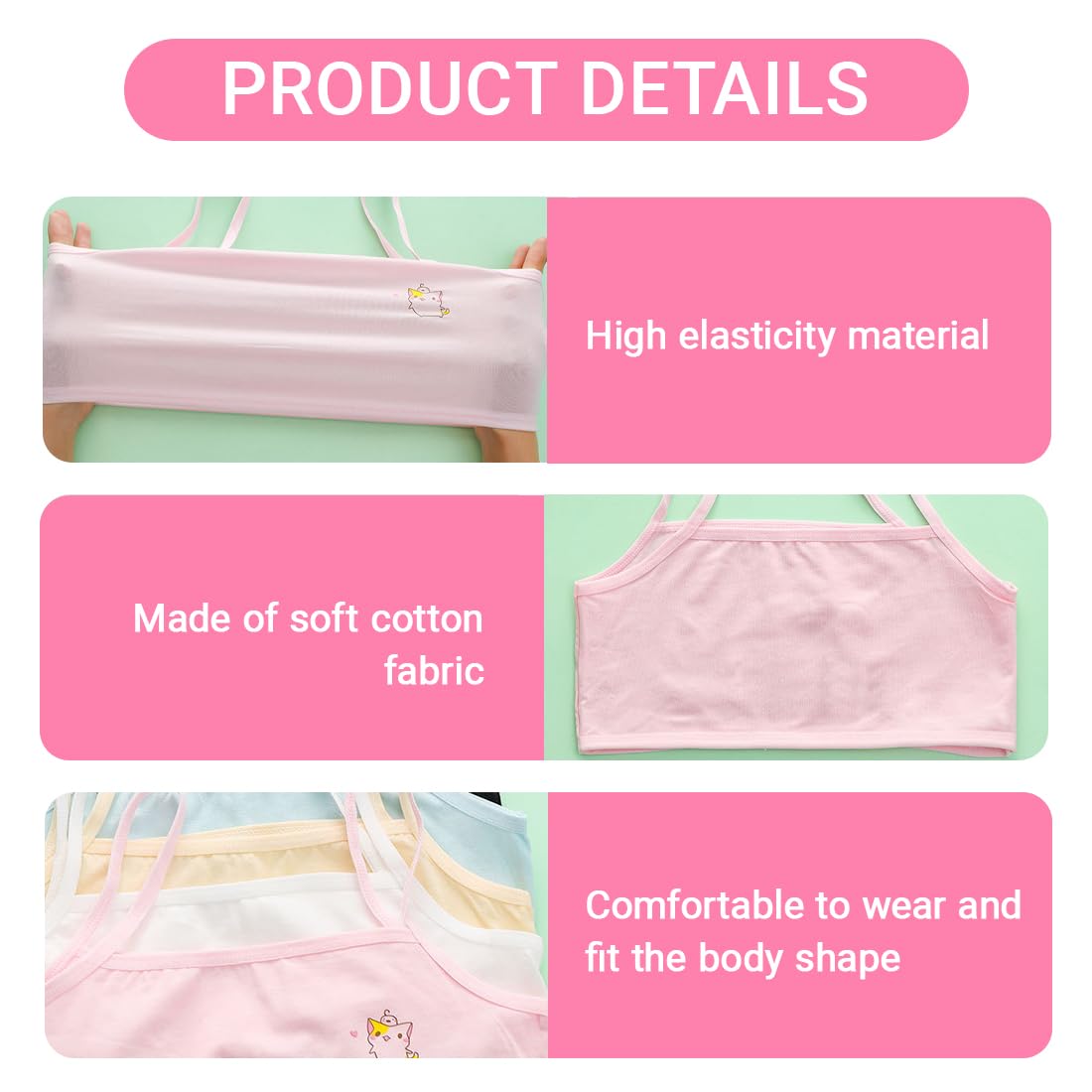 IKOPFLN Confezione da 4 corsetti per reggiseni sportivi per ragazze Senza Cuciture per Ragazze Cotone Adolescenti Bambine Sportivo