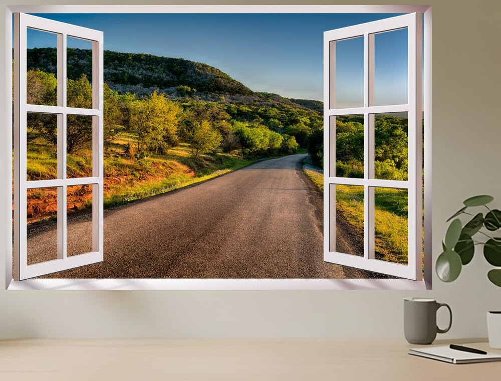 JVERF - JZZC33032 USA Roads Llano Texas Hill Shrubs| Self-Adhesive Open Window Wall Sticker