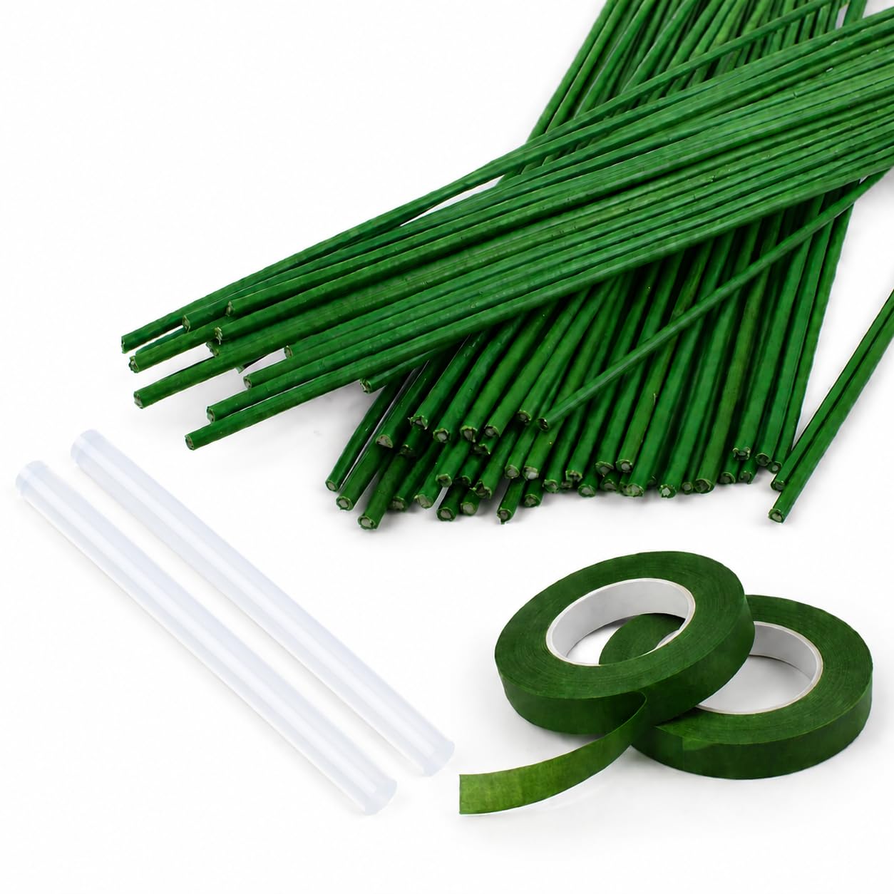 30 Pcs 12 inch Floral Stem Wire + 2 Floral Tapes + 2 Hot Glue Sticks Combo | Flower Making Kit for DIY Bouquets, Crochet Flowers, Pipe Cleaner Flowers, Home Decoration (tape 10 m each)-image-12