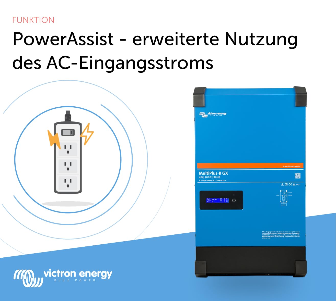 Victron Energy MultiPlus-II GX Reiner Sinus Wechselrichter 70 Amp Batterie Ladegerät, Spannungswandler, Transferschalter Inverter Charger, 5000VA 48-Volt 230V