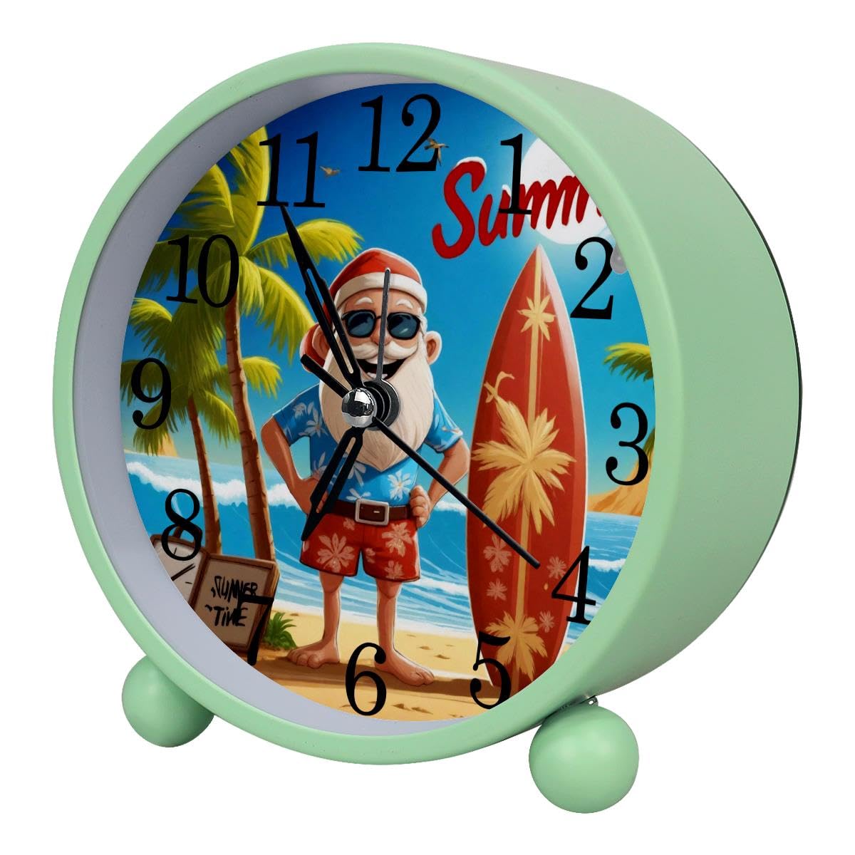 Alarm Clock Santa Beach Surfboards, Silent Non-Ticking with Night Light