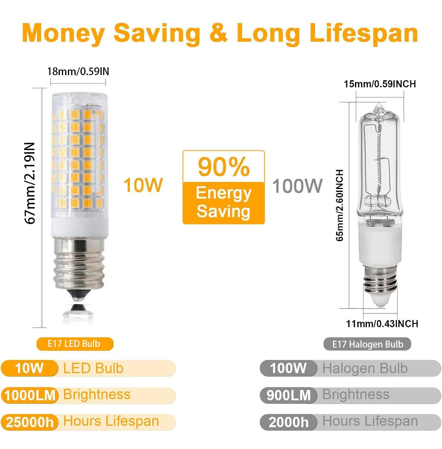 Żarówka LED, Żarówka LED E17 10 W, ekwiwalent, AC220 V, 5 sztuk, kąt wiązki 360°, ściemnialna, 1000 lm
