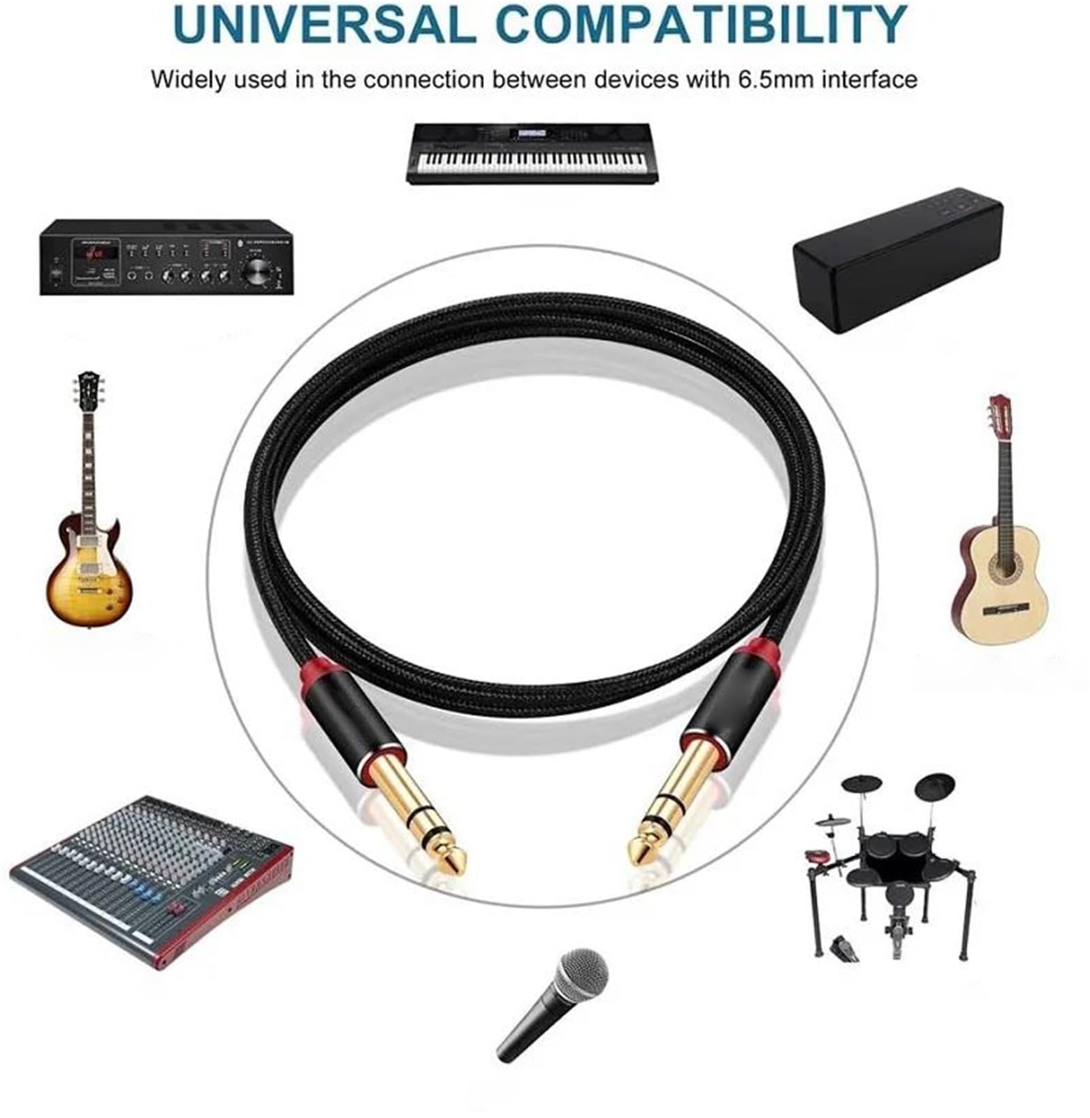 Guitar Cable de Audio Cable Estéreo De 6,35 Mm Y 1/4 Pulgada Adecuado Para Guitarras Eléctricas Bajos | Cable de para guitarra(10m)