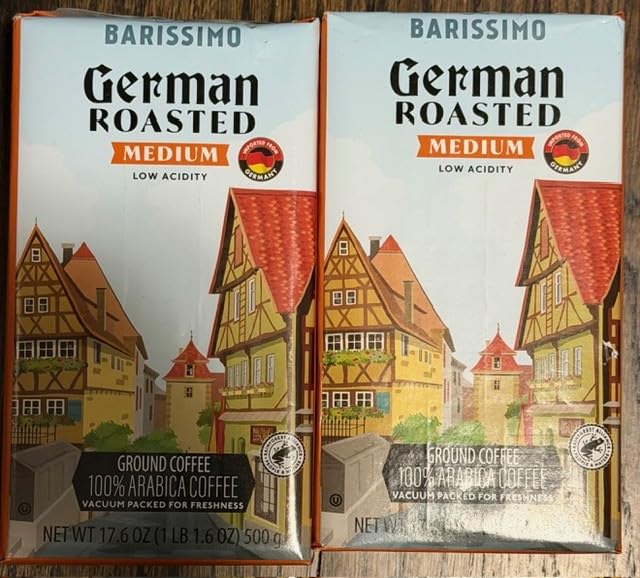 100% Arabica Medium Roasted Ground Coffee, German Barissimo, Low Acidity, 17.6oz 500g (Two Packs)