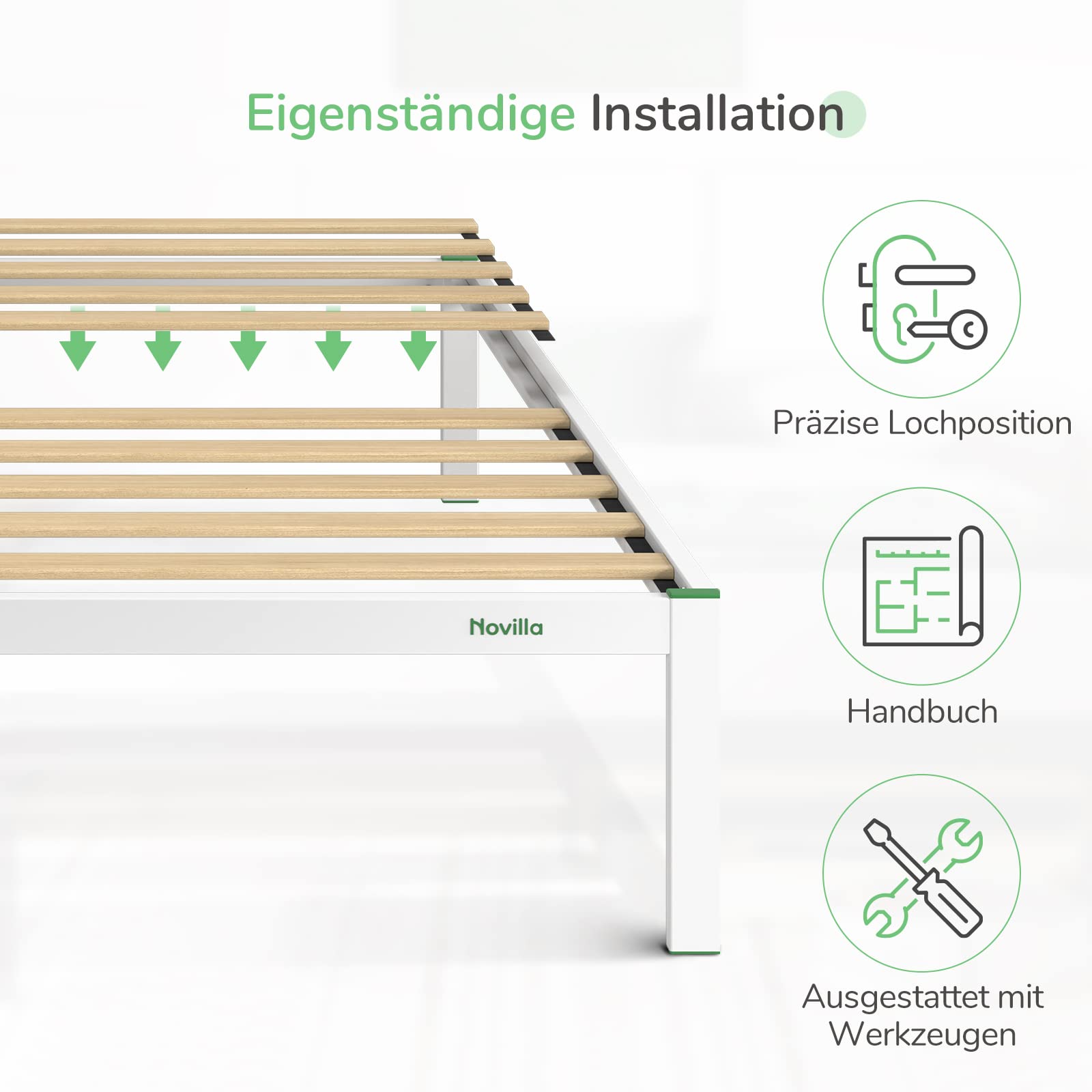 Novilla Metallbett Metallrahmenbett mit Lattenrost Bettgestell Für Erwachsene Kinder Jugendliche 180x200 cm Weiß