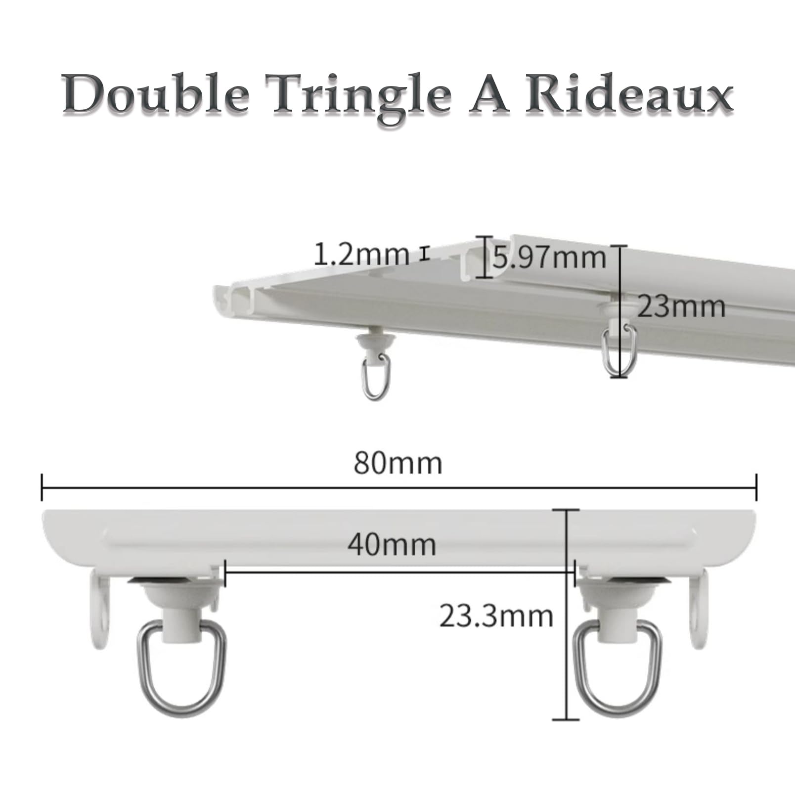 Rail De Rideau De Plafond Ultra Fins, 190cm Double Tringle A Rideaux en Aluminium Blanc, Rail Pour Rideaux, Séparateur De Pièce