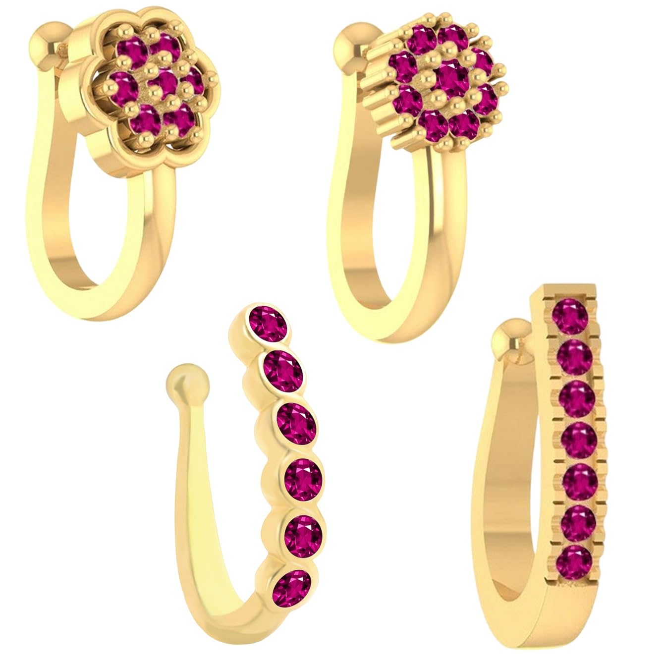 VAMA FASHIONS Gold Plated Ruby Stone Pressing Clip on Without Piercing Nosepin Type Combo Nose ring Stud for Women - 4 Pcs (B0D66N8SXC) Amazon Price History, Amazon Price Tracker