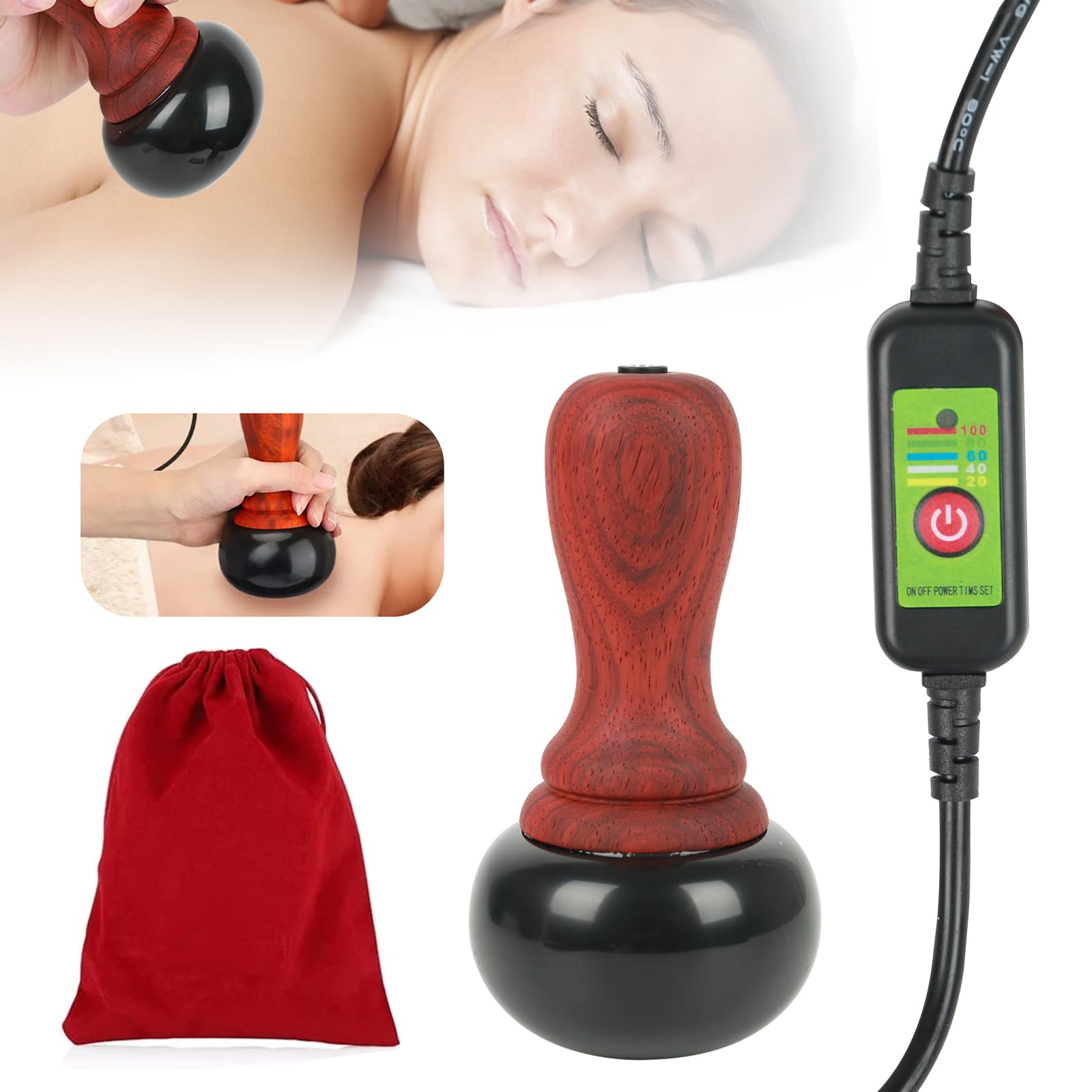 Masajeador eléctrico de piedras calientes, piedra Bian Natural Gua Sha, masajeador de arañazos con control de temperatura de cinco velocidades para el tratamiento de relajación en el hogar, SPA,