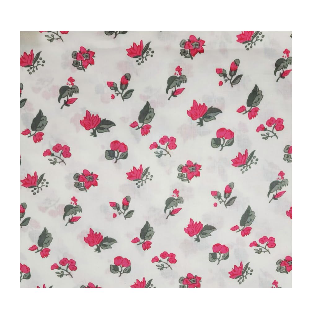 Gouraiya Women's Pure Cotton Printed Fabric, Unstitched Dress Material for Salwar Suit Fabric for Kurti/Kurta Top/Shirt/Skirt || PRECUT by Meter 44 Inch Width (Red on White, 2.5 Meter)-image-9