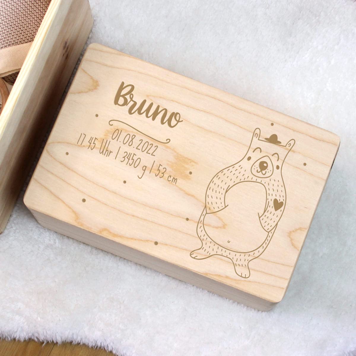 LittleStars Personalisierbare Erinnerungskiste Bär aus Holz (40x30x23 cm)