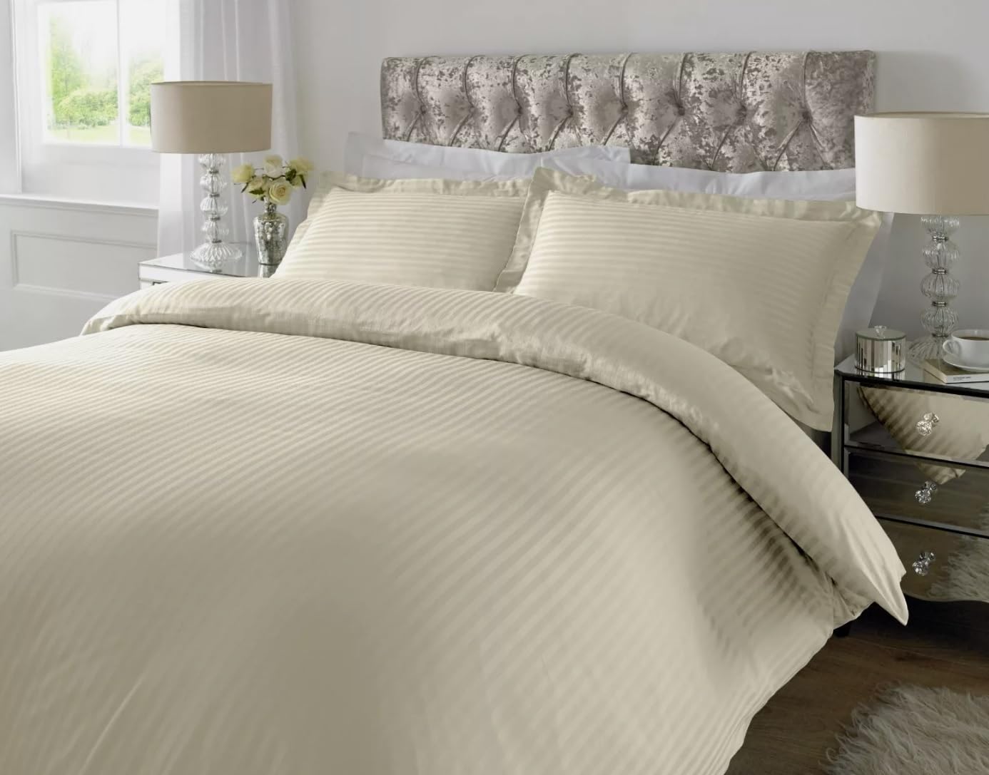 Luxury Product 100% Hotel Egyptian Cotton 300 Thread Count Bedding Fitted Sheet Duvet Quilt Set with cases Black/Grey/White (Cream, double)