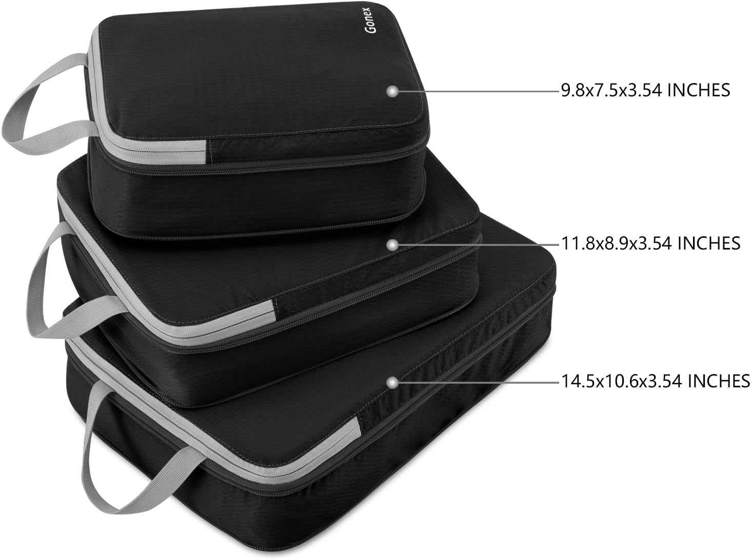  | Gonex Compression Packing Cubes,3pcs L+M+S Expandable StorageTravel Bags Luggage Organizers(Black) | Packing Organizers