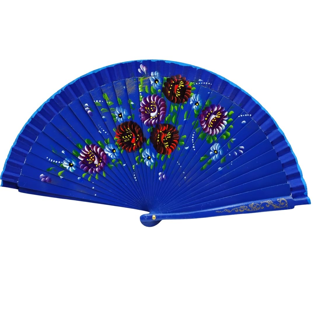 Ventaglio in legno con fiori dipinti a mano. Include una custodia artigianale realizzata in Spagna per proteggere il ventaglio. Magnete regalo con disegno di costumi spagnoli
