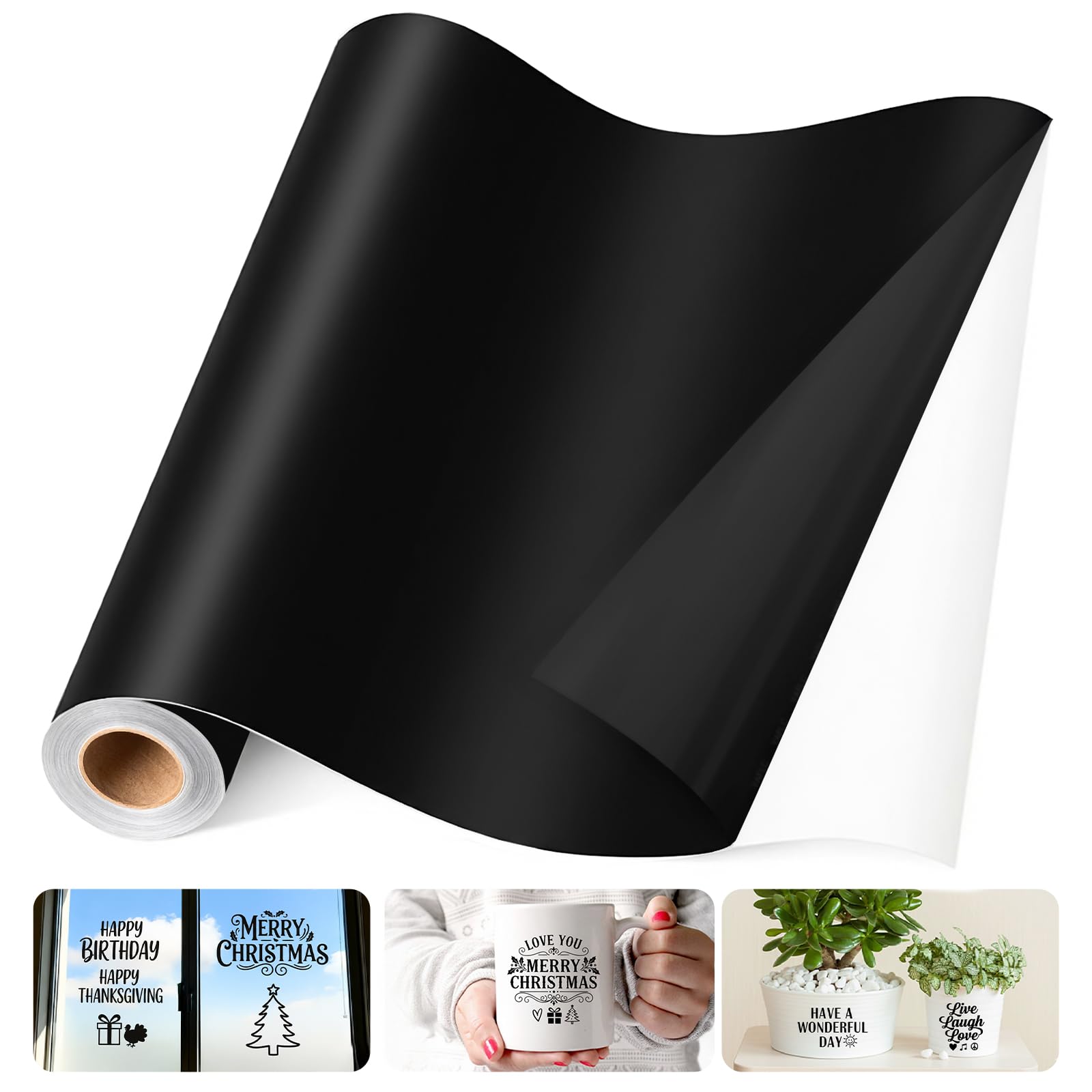 Rotolo Permanente in Vinile Nero Opaco FoiiLiio 30,5 cm x 6 m Vinyl Vinile Adesivo Vinile Autoadesivo per Regali Fai da Te, Festa di Compleanno