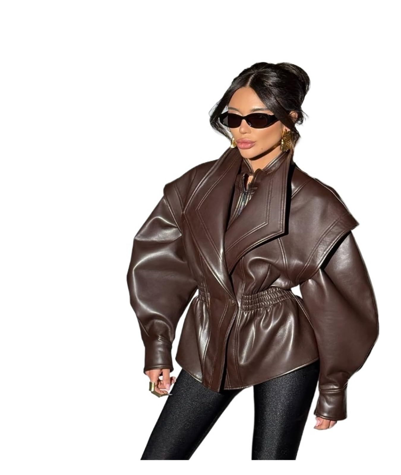 Chaqueta Cuero Mujer Brwon Leather Jacket Women Casual Lapel Coat Lady Autumn Outdoors Highstreet Outwear Para salir