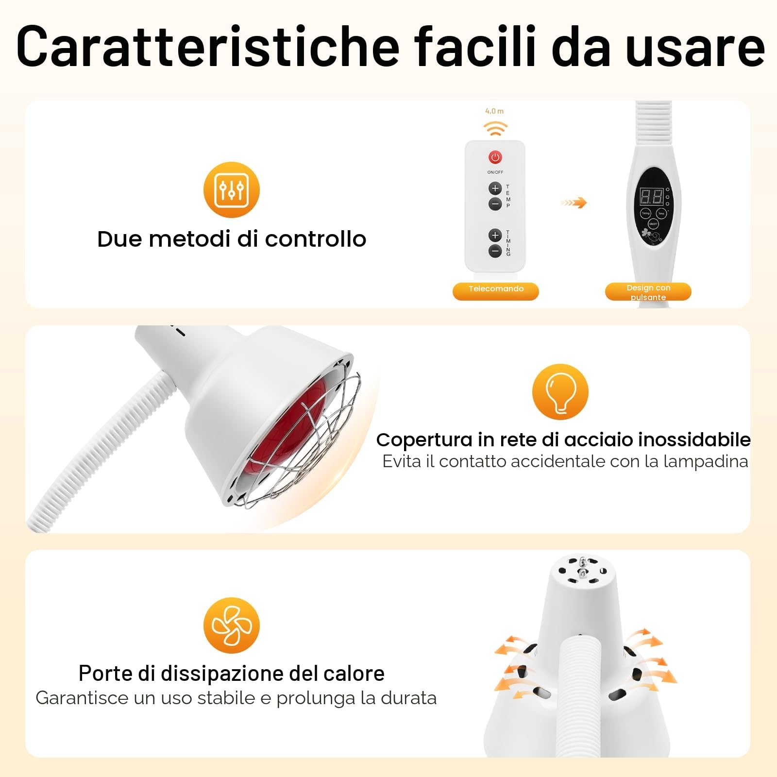 Lampada a infrarossi 275 W - Lampada riscaldante a infrarossi con piedistallo regolabile e orientabile a 360° - Per il rilassamento muscolare, la pelle, il collo, le mani