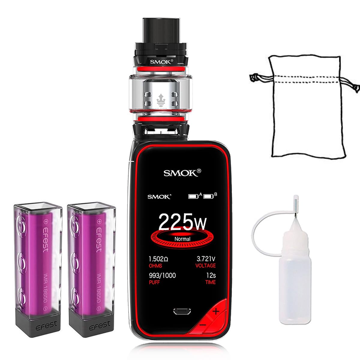 Elektronische Zigarette，Smok 225W X priv Kit mit Farbenfroh Screen, 8ml Verdampfer TFV12 Prinz Tank und wiederaufladbaren 2*Batterien, kein Nikotin, keine Flüssigkeit (Schwarz Rot003)