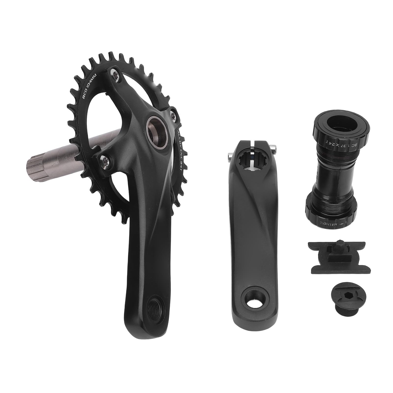CHICIRIS Mechanizm Korbowy Rowerowy Zestaw Zębatek ze Stopu Aluminium 34T BCD104mm Wydrążone Ramiona Korby Oś 24mm Zęby Zapobiegające Opadaniu dla Dzieci od 8 do 12 Prędkości Ulepszenie Roweru