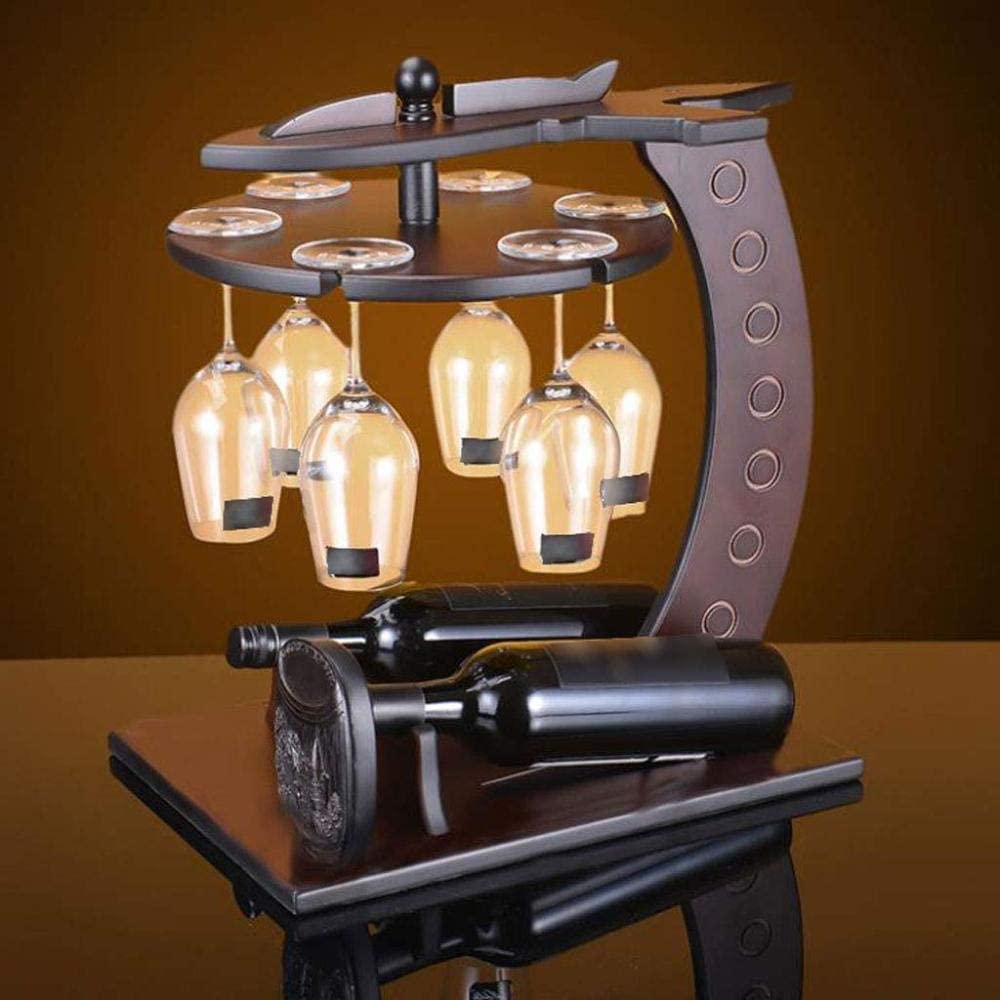 Estante para vinos de mesa Estante para vinos de mesa Estantes para vinos Mostrador - Soporte para copas de vino invertido Puede contener 2 botellas de vino tinto y 6 copas Visión esperanzadora La