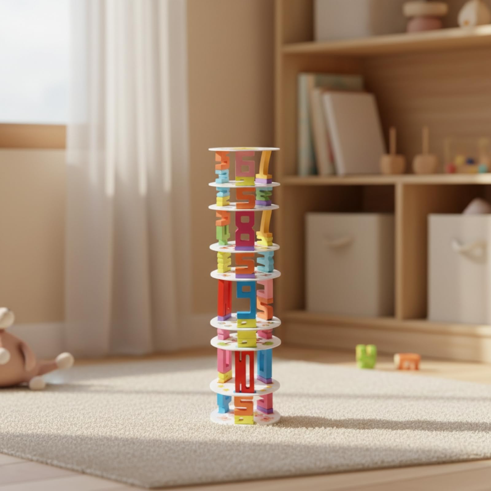 Gioco di Impilamento di Numeri con Piattaforme e Carte Aritmetiche Colorato Torre Equilibrio con Blocchi Numerici Interattivo Giocattolo per Asilo