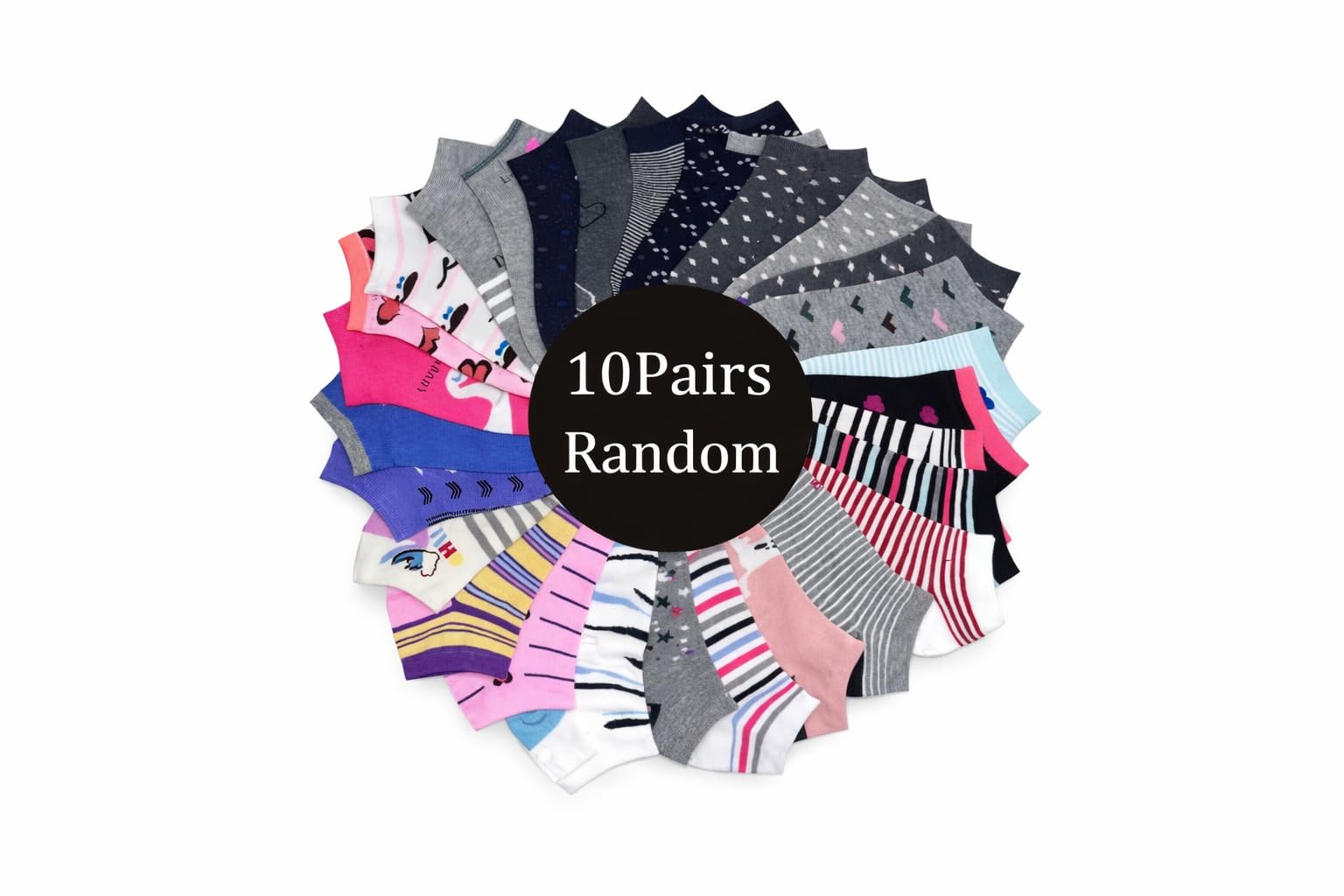 Women Ankle Socks, Cotton Blend, Multicolour, Free Size, Breathable, Lightweight, 10 Pairs Random Pack