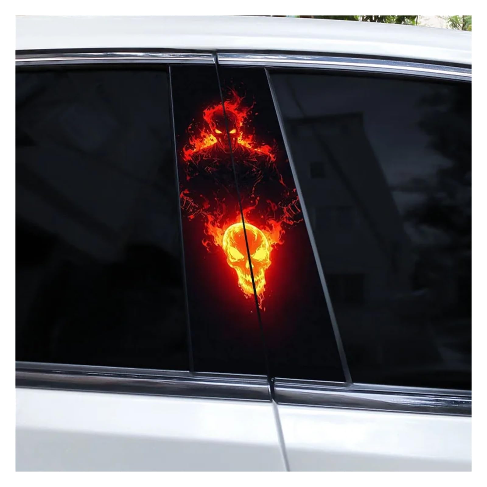 Car Side Decals 2pcs Flame Skull Car Sticker Horror B-Pillar Waterproof Vinyl Cover Scratch Center Column Decal(Style H)