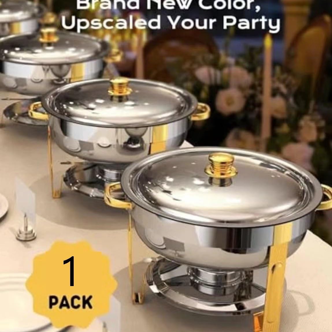 scaldavivande Chafing Dishes for Buffet 4L Food Warmers for Parties Buffet Gold And Silver Colors Stainless Steel Round Cucina(Stainless Steel Lid)