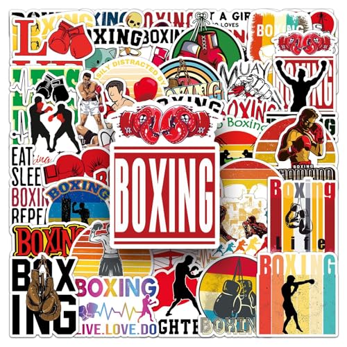 Boxsport Lot de 50 autocollants de boxe pour skateboard graffiti autocollants moto vélo snowboard bagages ordinateur portable voiture valise pour enfants et...