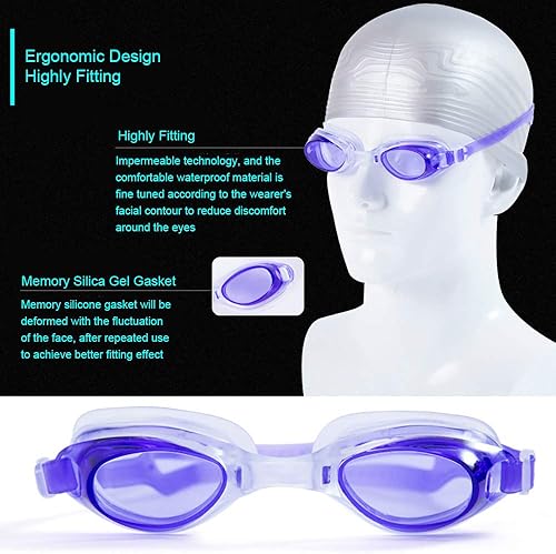 Miniatura 3 de Peicees 4 Pack Swim Goggles for Kids 6-14 with Earplugs and Case Clear Anti-Fog