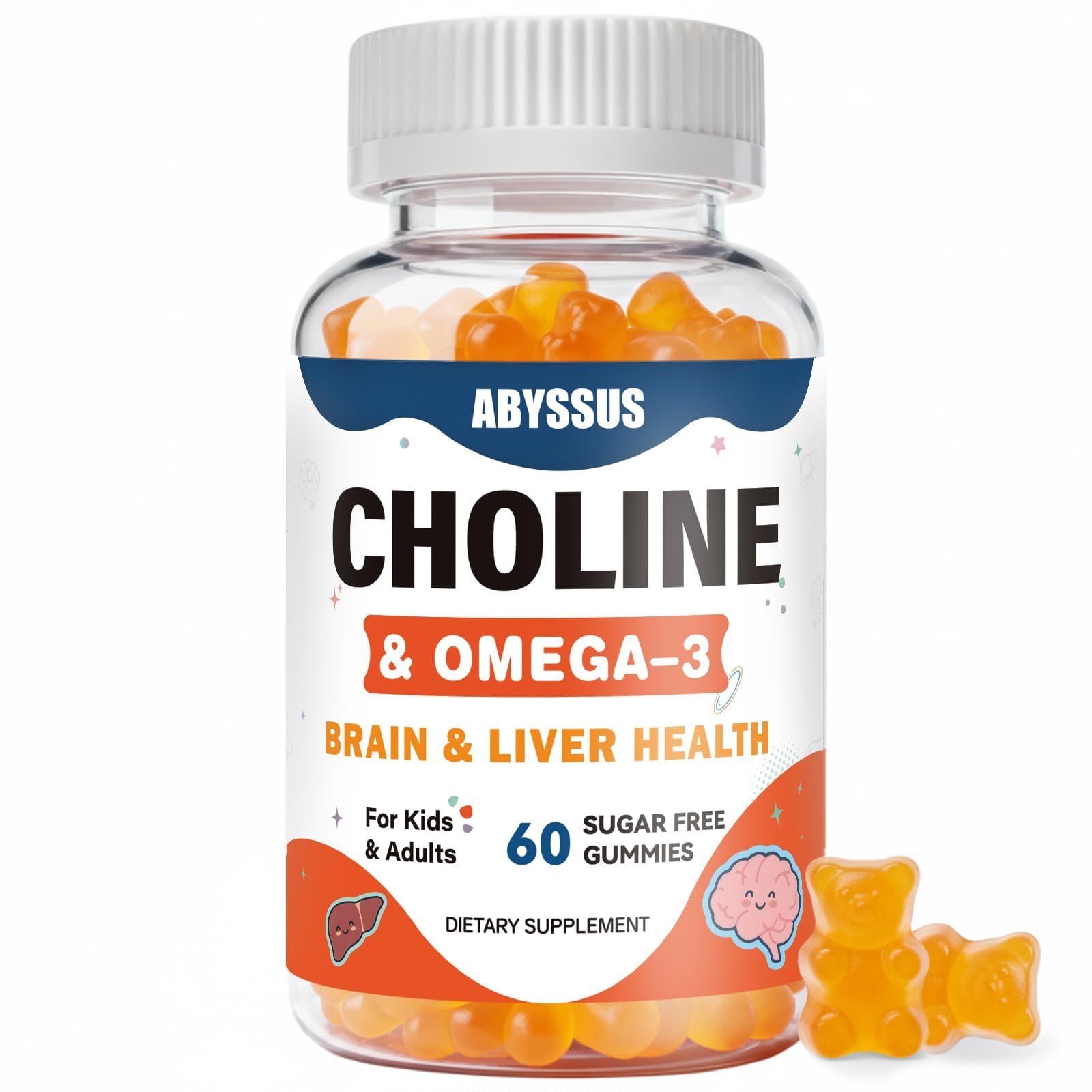 ABYSSUS Choline Gummies for Kids, Choline Bitartrate Supplement, 60 Count