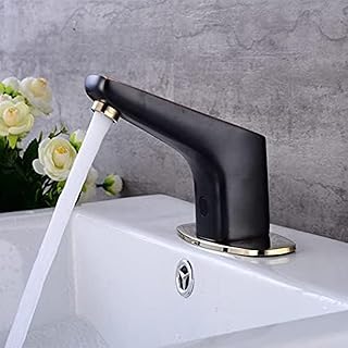 Automatic Sensor Mixer Tap Touchless Tap Black+Gold Sensor Taps for Wash Basin Mixer Tap Bathroom Sink Battery Powered, Cold Water Tap,Hot and Cold Water