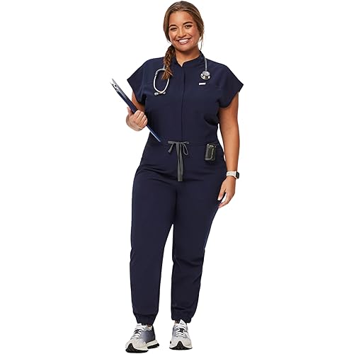 FIGS Rafaela Cargo ScrubJumpsuit for Women — Comfortable Fit One-Piece Jogger Scrub Set, High Rise Waistband, 9 Pockets