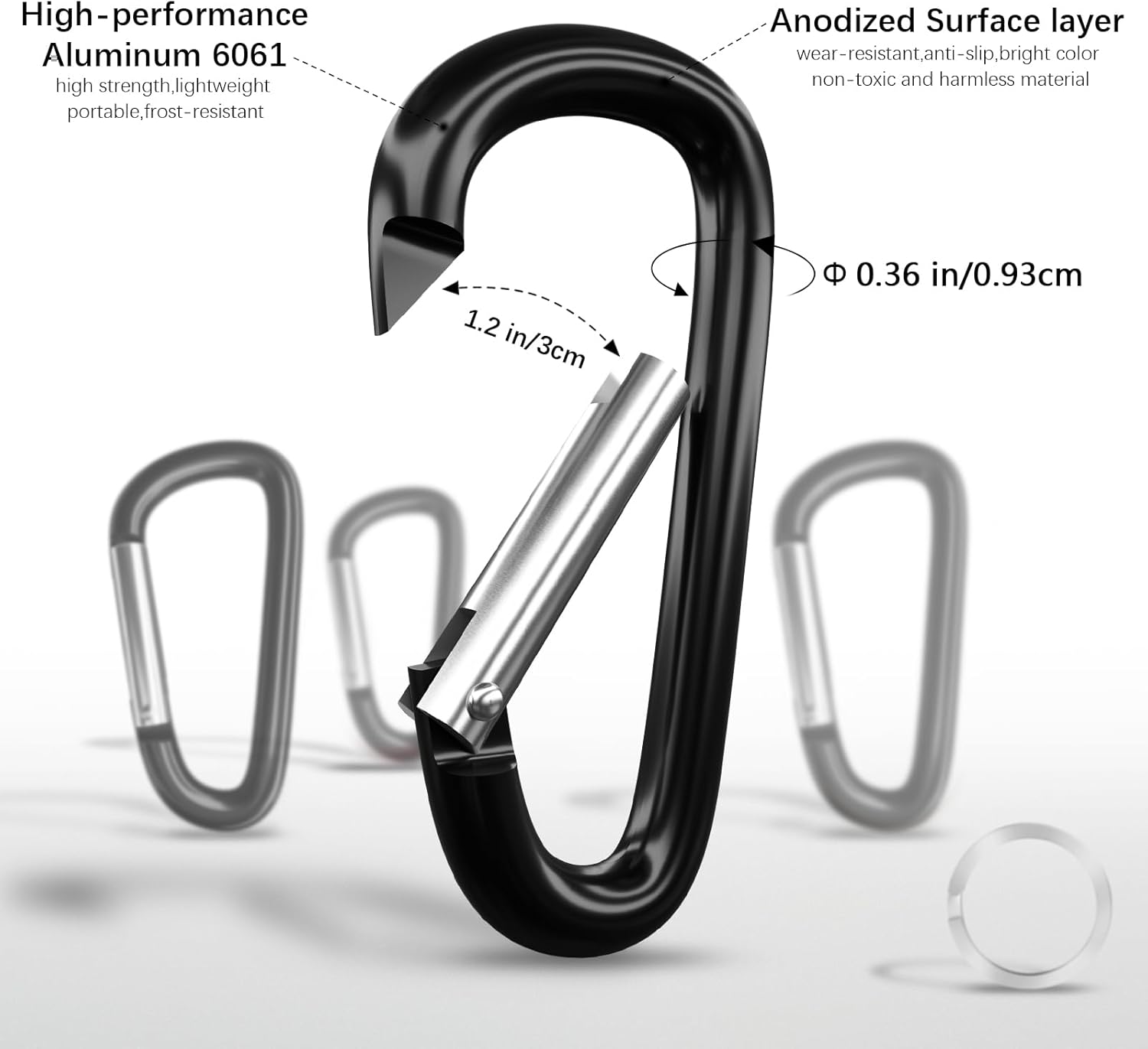 sprookber 4" & 5" Extra Large Aluminum Carabiner D Ring, Caribeener Clips, Spring Snap Hook for Keychain Clip, Set of 4 - Image 4