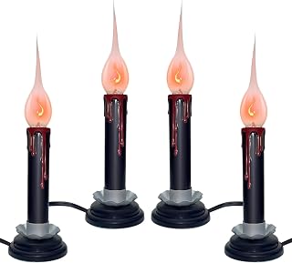 GOOTHY 4-Pack Halloween Electric Window Candles, 5 Inch Black Candles with 1W Flickering Silicone Bulbs, On/Off Switch, Plug in Electric Candle Lamps for Halloween Table Holiday Theme Party Decor