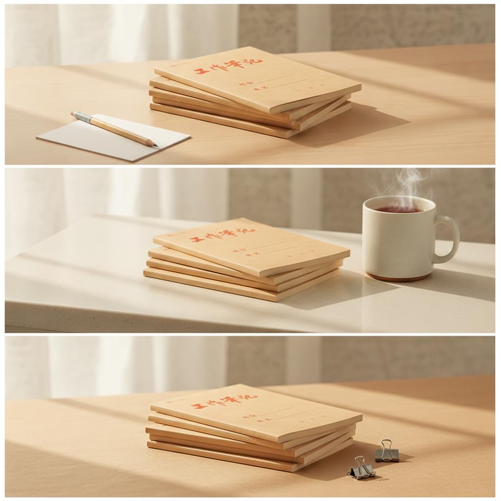 Set Quaderni Blocco Note Copertina Beige Formato Medio per Appunti Ufficio Scuola, Confezione da 50 quaderni, 30 pagine/quaderno, formato medio 12.4 * 17.1CM, rilegatura superiore