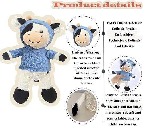 Miniatura 3 de CHELEI2019 Lindo animal de peluche de vaca de 11.8 pulgadas, almohada de cuerpo de vaca bebé, regalos divertidos para niños