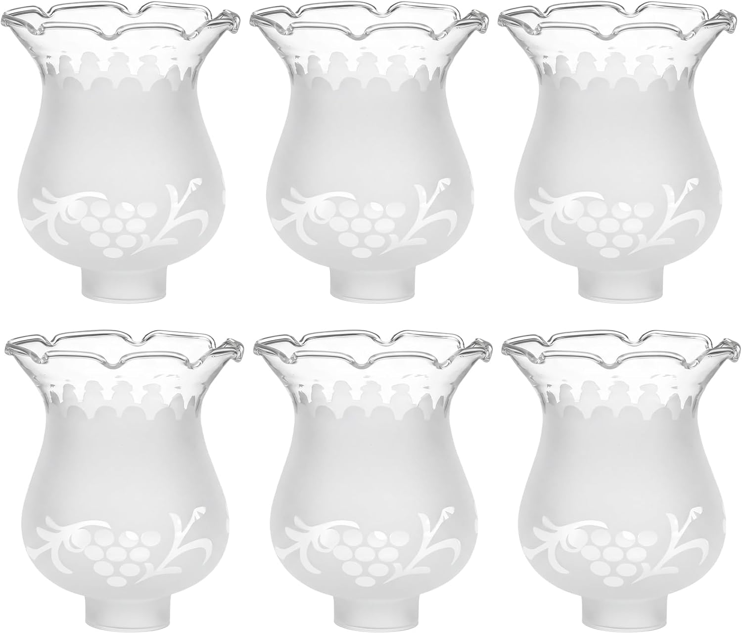 6 Pcs 1 5/8 Inch Fitter Colonial Style Frosted and Etched Design Glass Lamp Shade Replacement for Vintage and Antique Style Globes Contemporary Home decorations