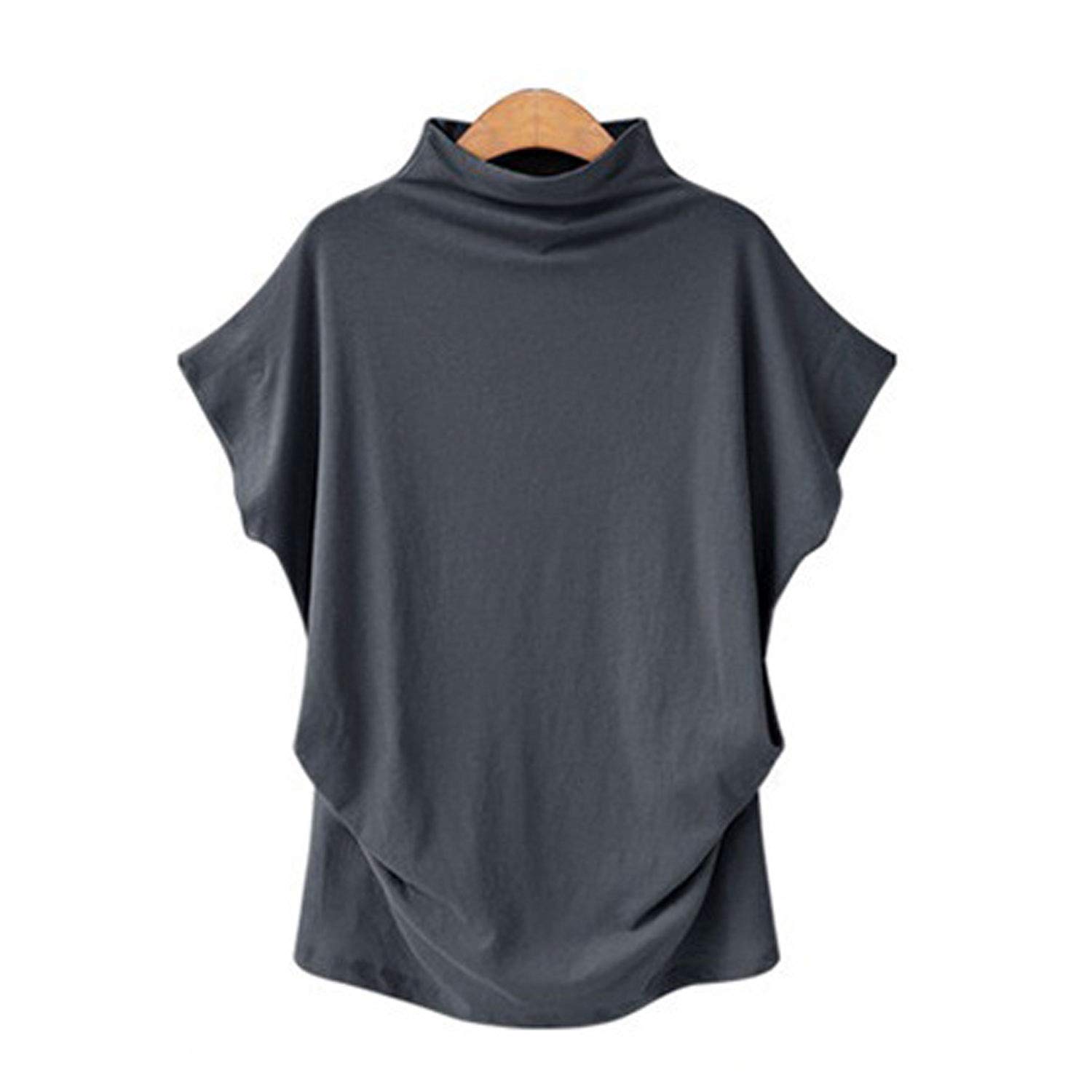 EVEDESIGN Women's Turtle Neck Short Sleeve T-Shirt Fashion Casual Loose Fit Tunic Shirts