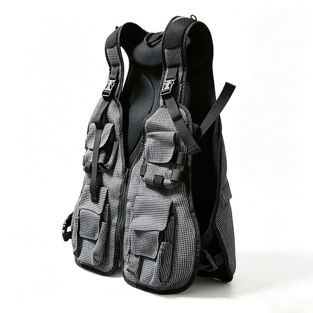 Gilet de pêche à la mouche en nylon avec bretelles réglables Noir Taille