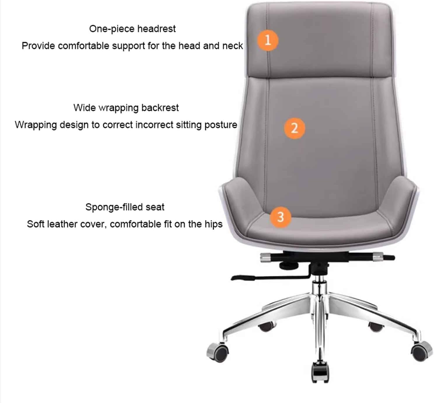 Silla de oficina ejecutiva de respaldo medio, altura ajustable, función de inclinación, piel sintética, silla de escritorio giratoria para uso en computadora, sin ruedas para un asiento cómodo