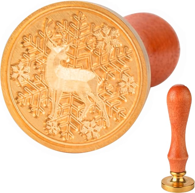 AIBAOBAO Wax Seal Stamp, Vintage Copper Brass Sealing Wax Stamp, Retro Seal Stamp with Removable Wooden Handle for Manuscript, Envelope, Invitation, Wedding, Package, Gift Decoration (Snow Deer)