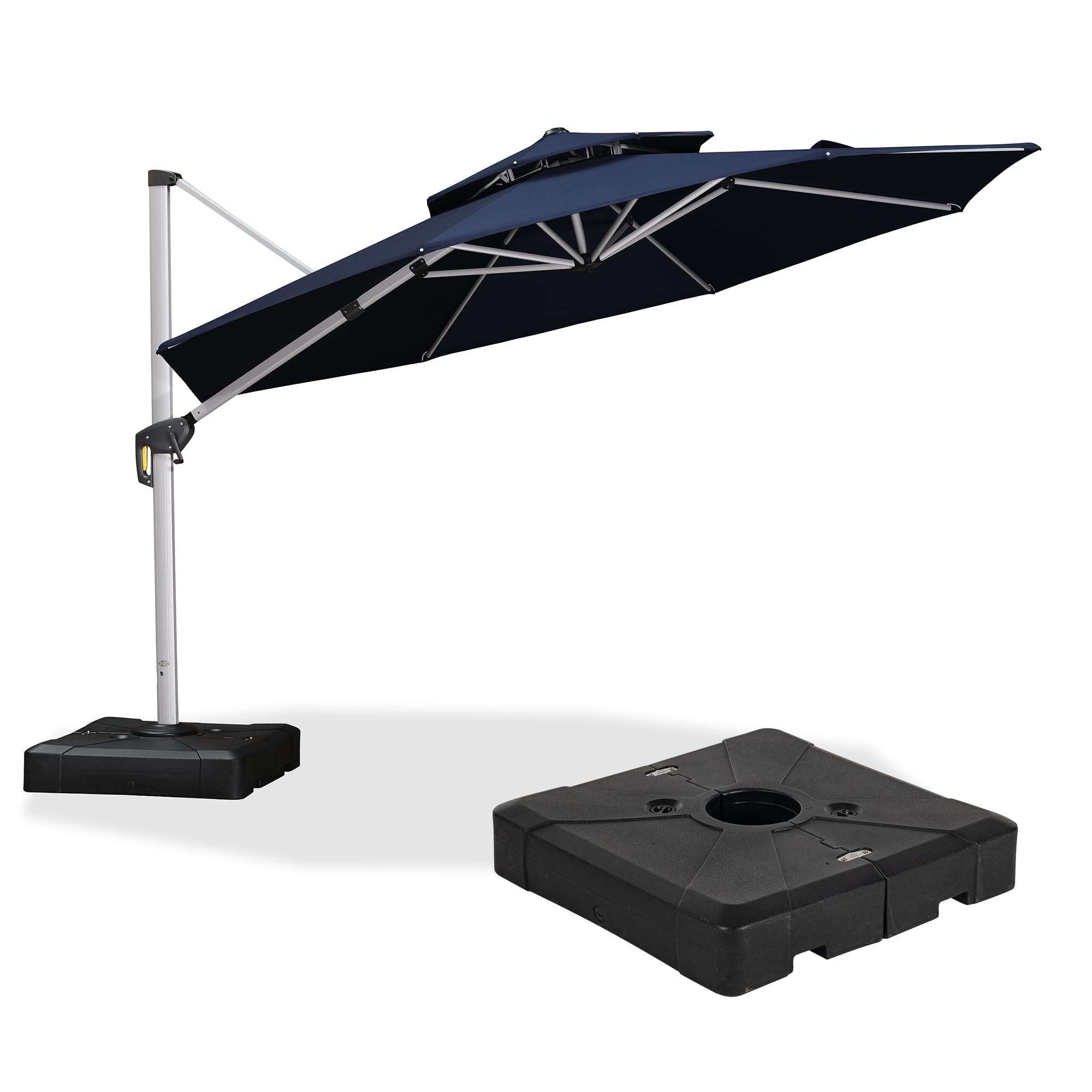 PURPLE LEAF 13 FT Cantilever Patio Umbrellas with Base Included, Large Round Offset Umbrella with 360° Rotation, Outdoor Aluminum Pool Umbrella for Pool Lawn Garden, Navy Blue