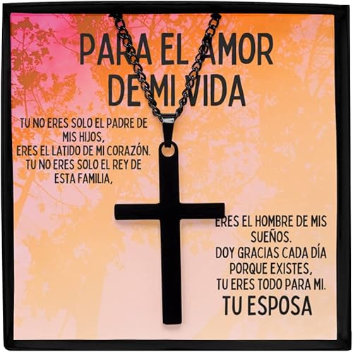 Black Brass Cross Necklace Regalo para esposo con mensaje personalizado, cadena para aniversario de boda o navidad Black Brass Cross Necklace Regalo para esposo con mensaje personalizado, cadena para aniversario de boda o navidad