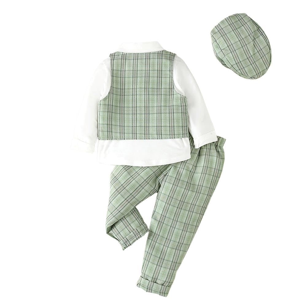 Lito Angels Gentleman Hochzeit Festliche Kariert Weste Anzug Set mit Hut für Baby Kinder Jungen, Grau Grün Braun Blau