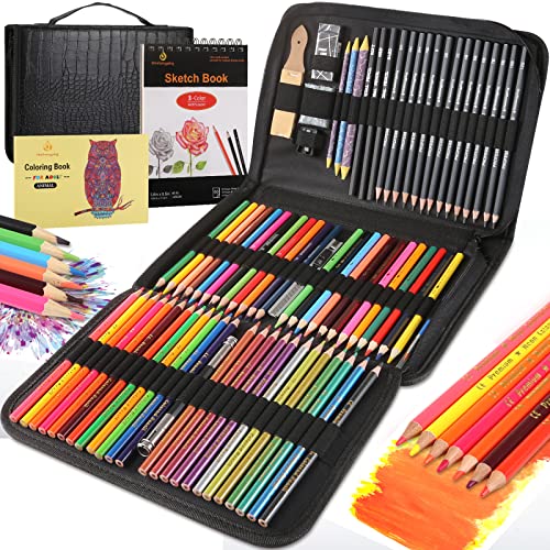 Drawing Kit, 78Pcs Sketch Color Metallic Colored Watercolor Graphite Pencil, 5.8X8.5" Sketchbook, 5.4X8"Coloring Book, For Sketching Drawing, Perfect Art Set Gift For Artist Student Teen Beginner #TOP6