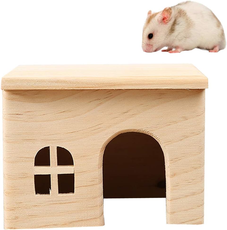 Hamster Wooden House Small Animals Hideout Home for Rat Mice Gerbil Mouse Rabbit Cage Play Hut (S)