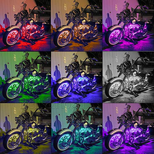 10 PODS Motorcycle LED Accent Underglow Neon Light - Motorbike Colorful Ground Effect Atmosphere Lights with Remote Control for Street Glide Ultra Classic Honda Kawasaki Suzuki Ducati Polaris KTM BMW